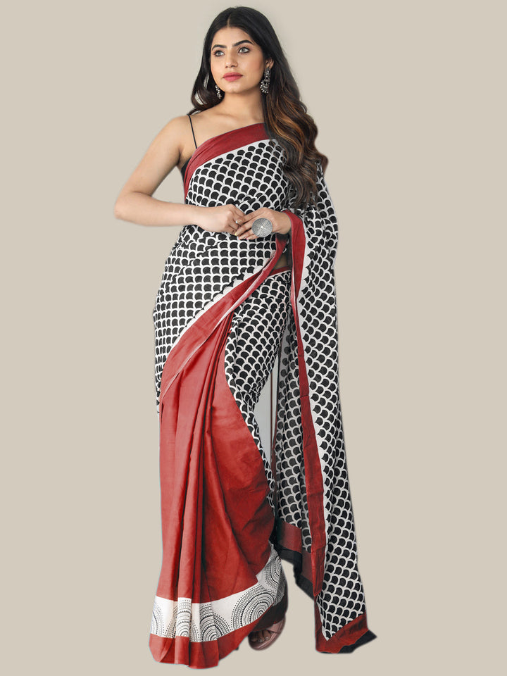 Buta Buti Red Color Printed Pure Cotton Saree