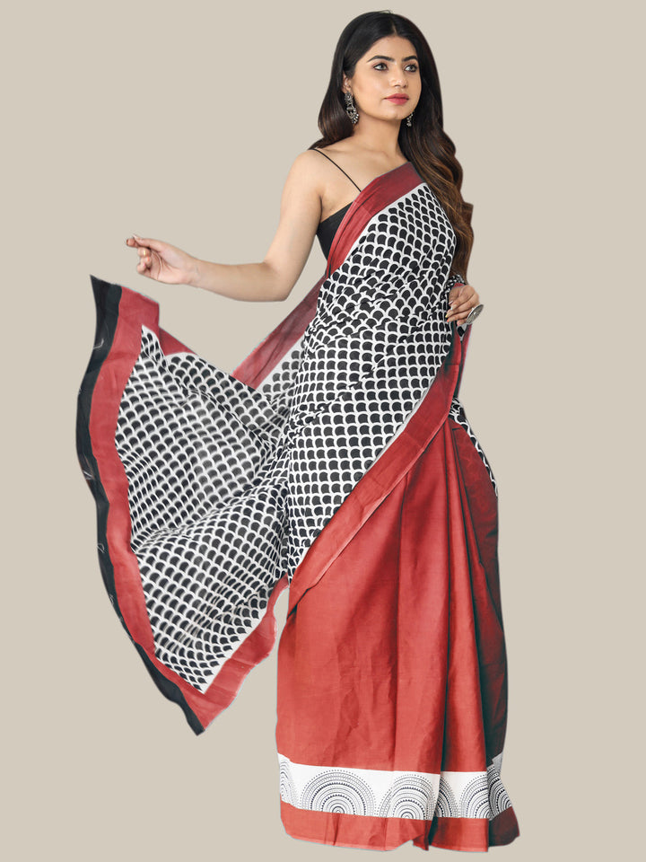 Buta Buti Red Color Printed Pure Cotton Saree