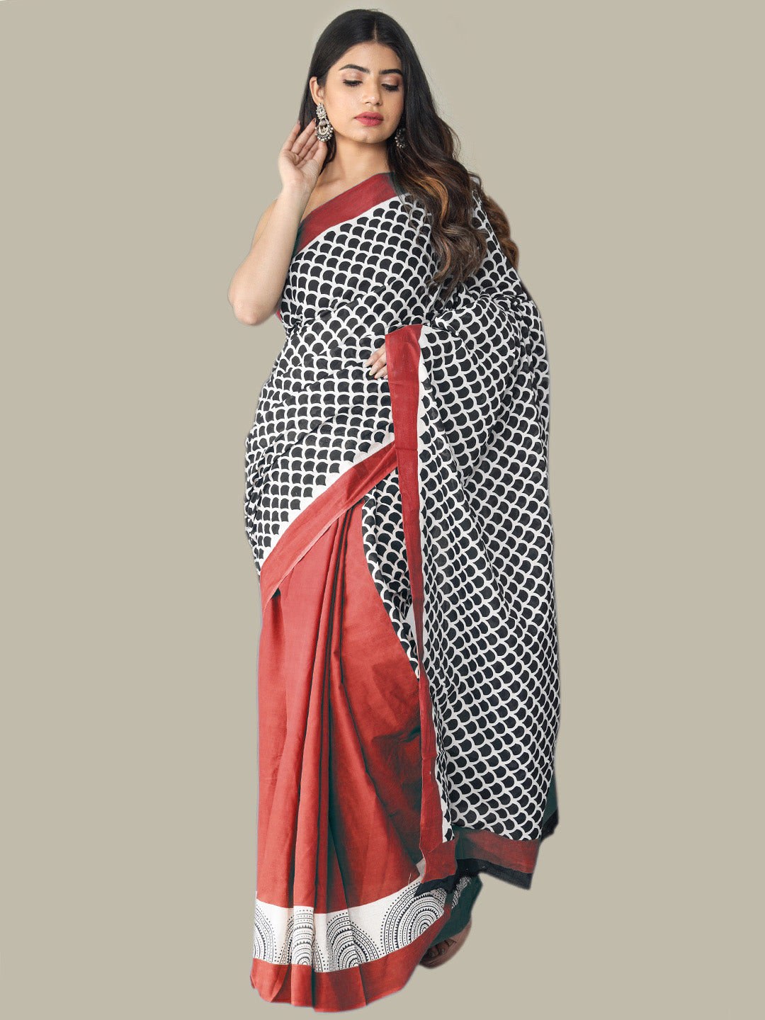 Buta Buti Red Color Printed Pure Cotton Saree