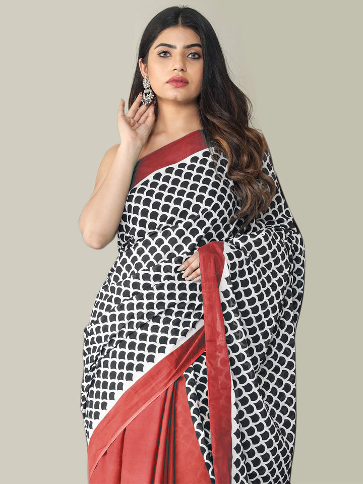 Buta Buti Red Color Printed Pure Cotton Saree