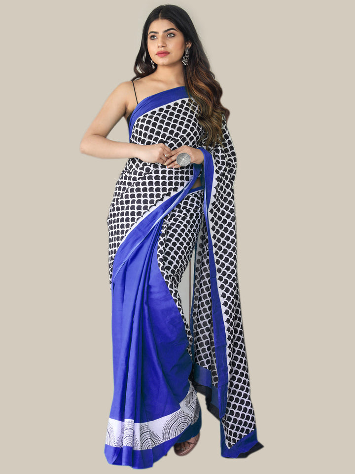 Buta Buti Blue Color Printed Pure Cotton Saree