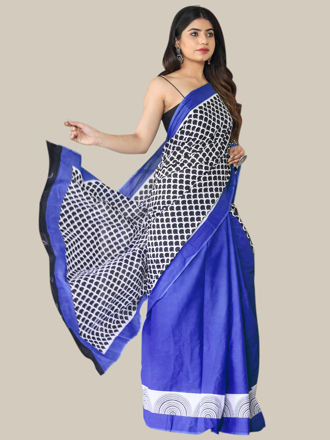 Buta Buti Blue Color Printed Pure Cotton Saree