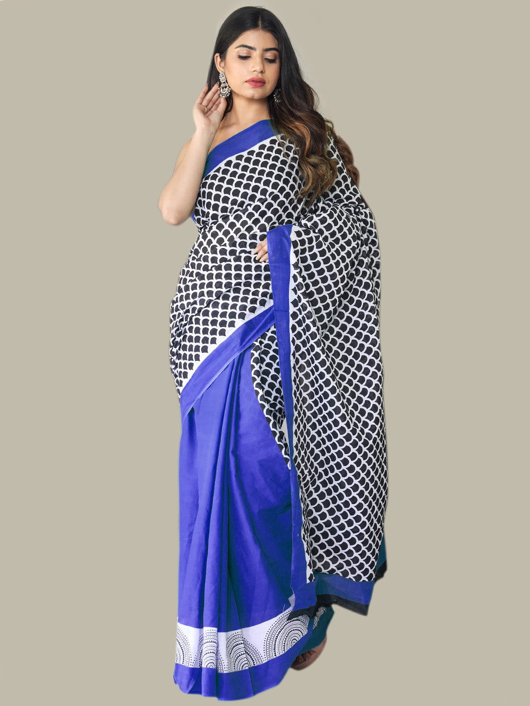 Buta Buti Blue Color Printed Pure Cotton Saree