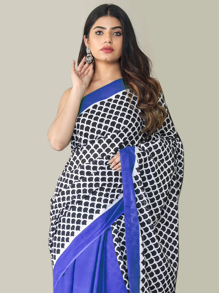 Buta Buti Blue Color Printed Pure Cotton Saree