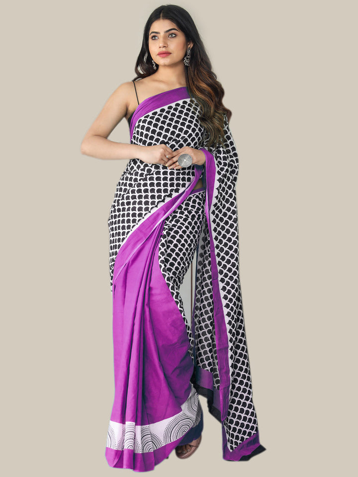 Buta Buti Lavender Color Printed Pure Cotton Saree