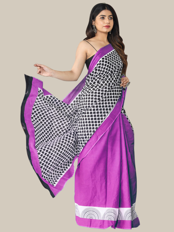 Buta Buti Lavender Color Printed Pure Cotton Saree