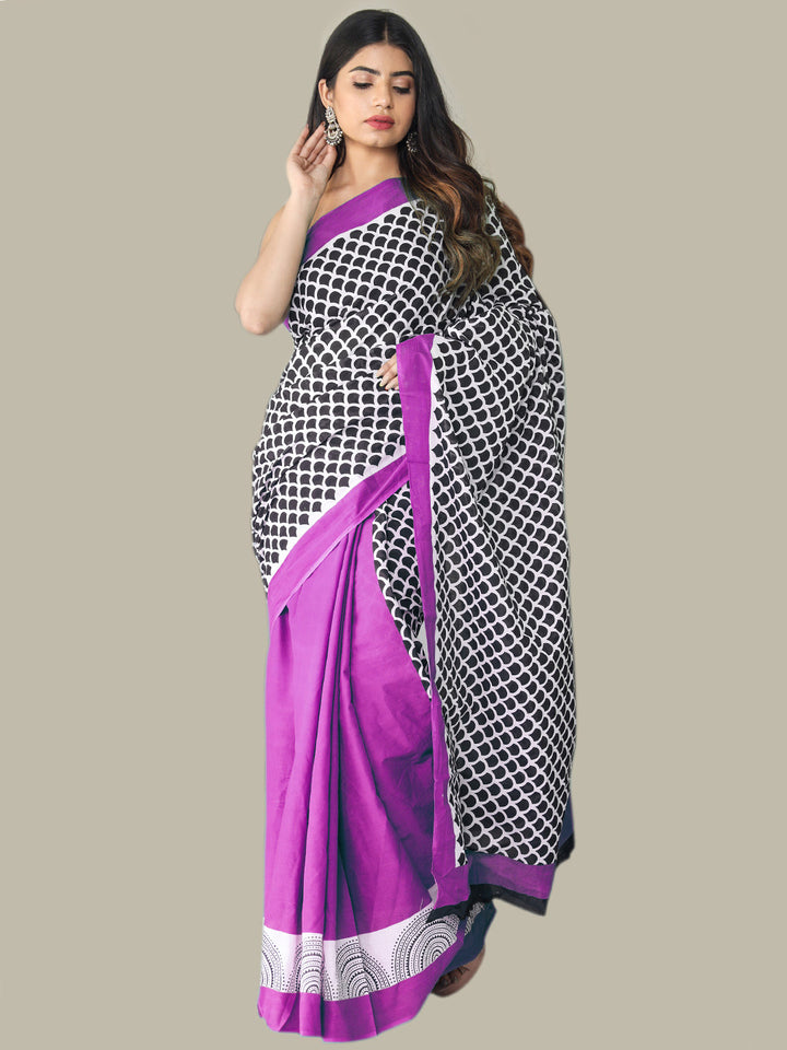 Buta Buti Lavender Color Printed Pure Cotton Saree