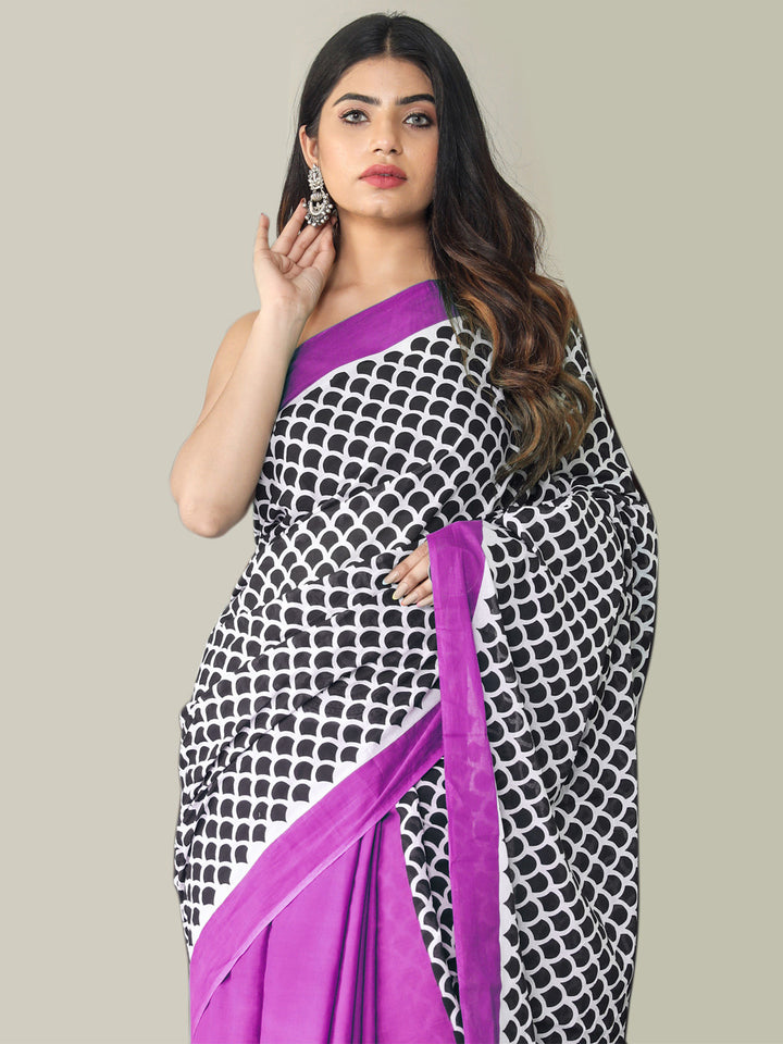 Buta Buti Lavender Color Printed Pure Cotton Saree