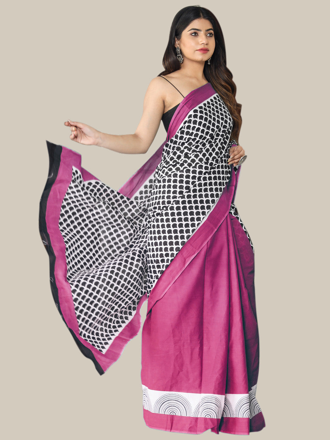 Buta Buti Pink Color Printed Pure Cotton Saree