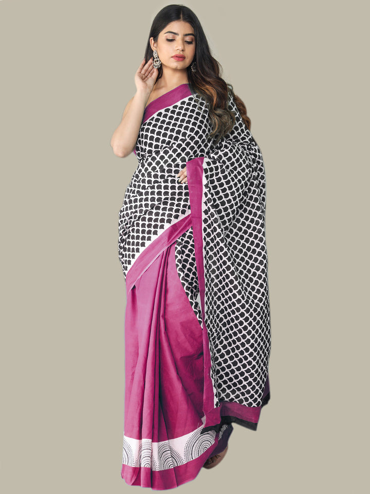 Buta Buti Pink Color Printed Pure Cotton Saree