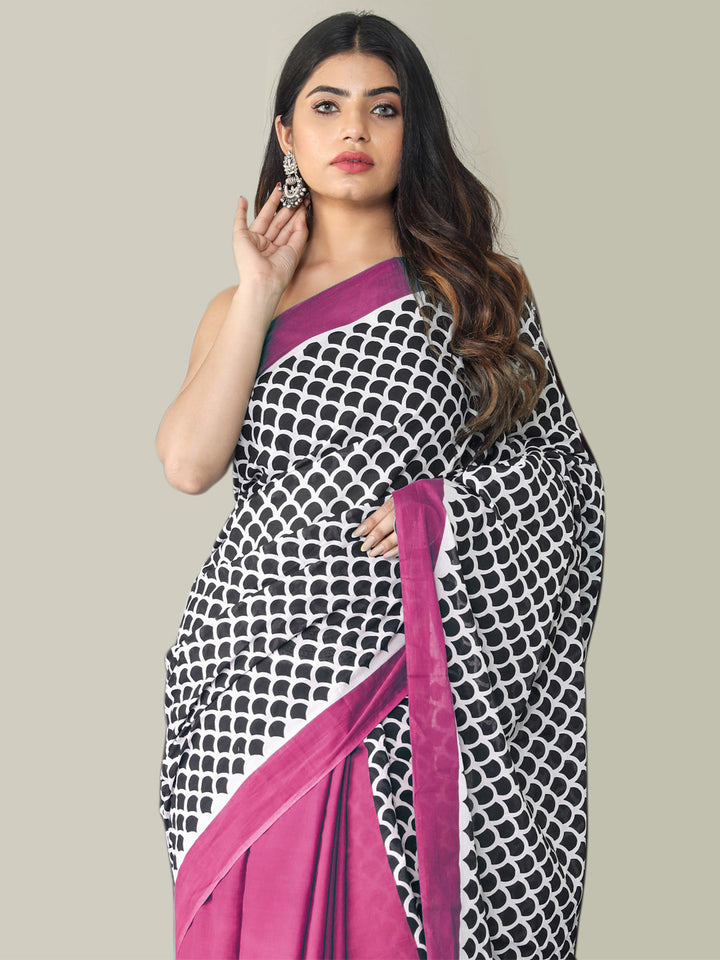 Buta Buti Pink Color Printed Pure Cotton Saree