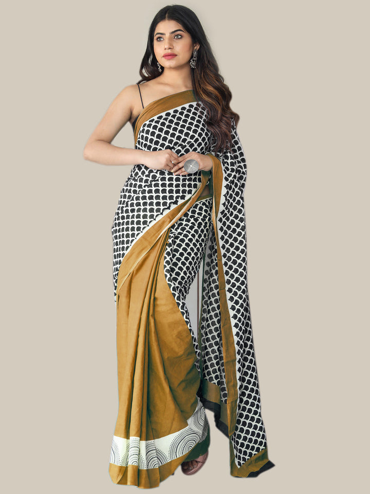 Buta Buti Copper Color Printed Pure Cotton Saree