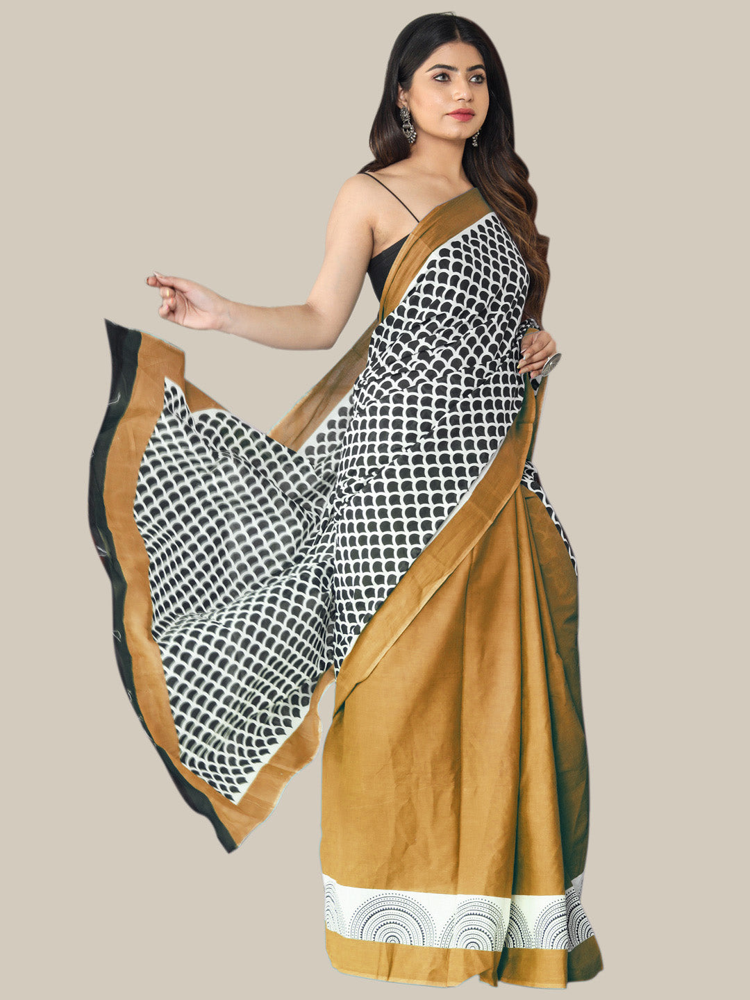 Buta Buti Copper Color Printed Pure Cotton Saree