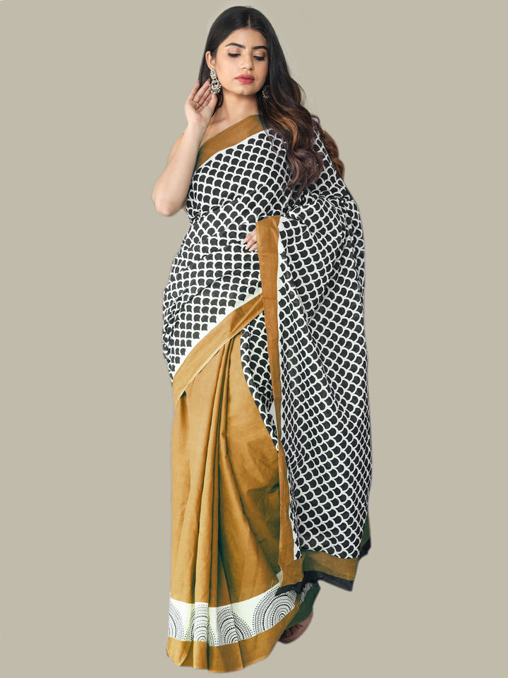 Buta Buti Copper Color Printed Pure Cotton Saree