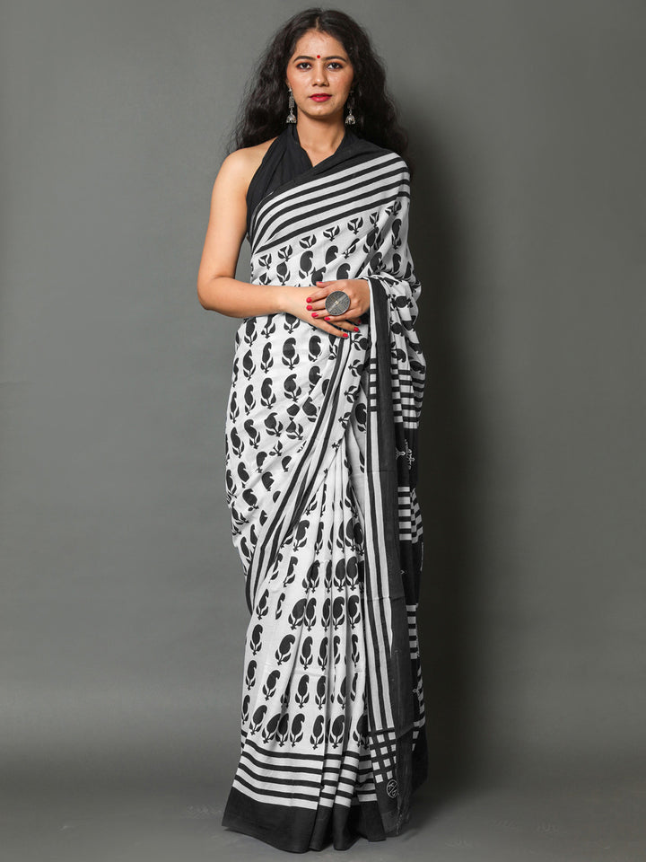 Buta Buti Black Color Printed Pure Cotton Saree