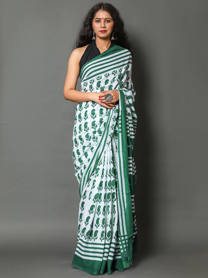 Buta Buti Green Color Printed Pure Cotton Saree