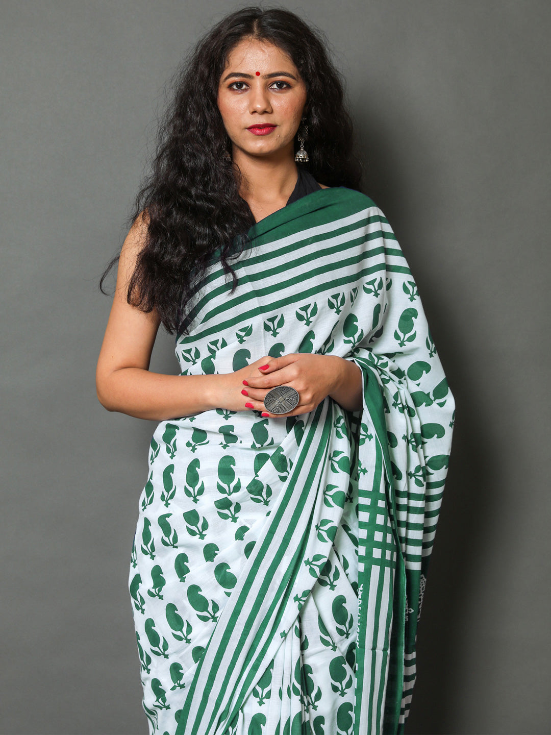 Buta Buti Green Color Printed Pure Cotton Saree