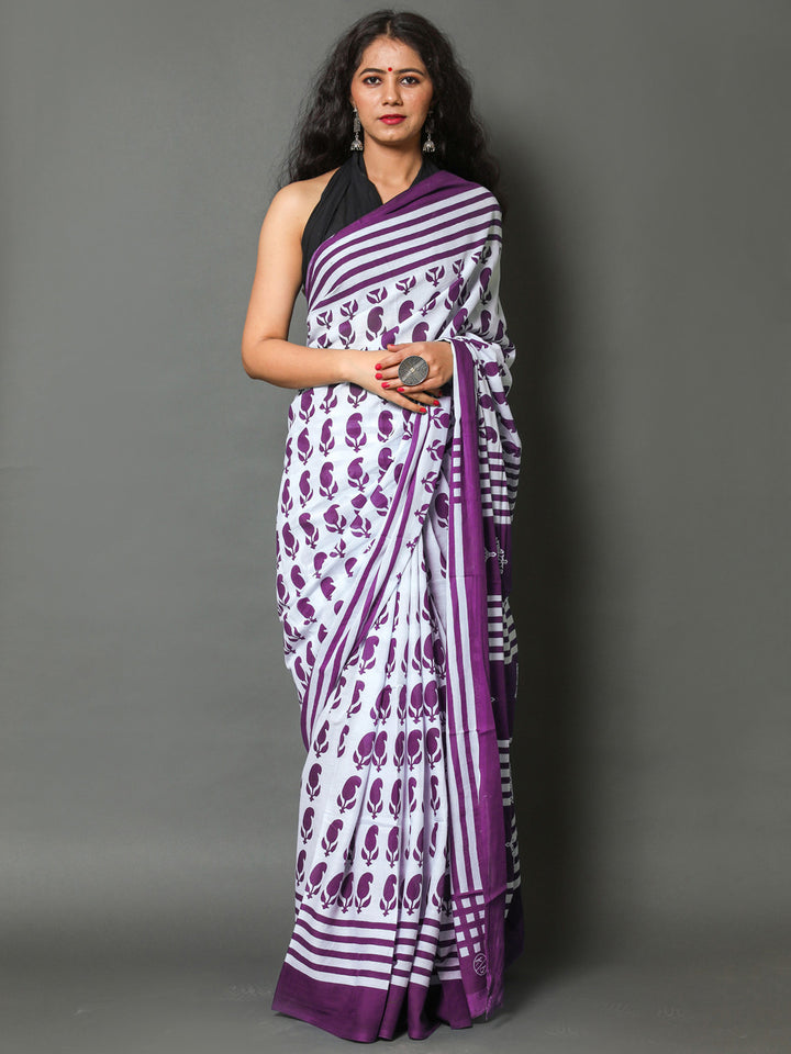 Buta Buti Lavender Color Printed Pure Cotton Saree