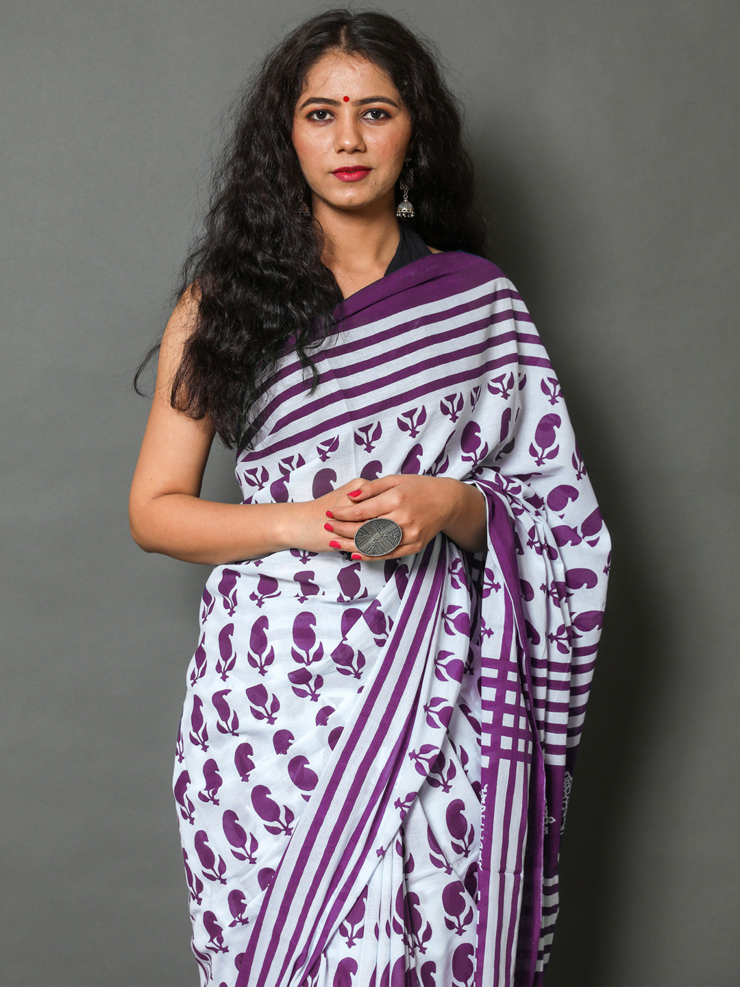 Buta Buti Lavender Color Printed Pure Cotton Saree