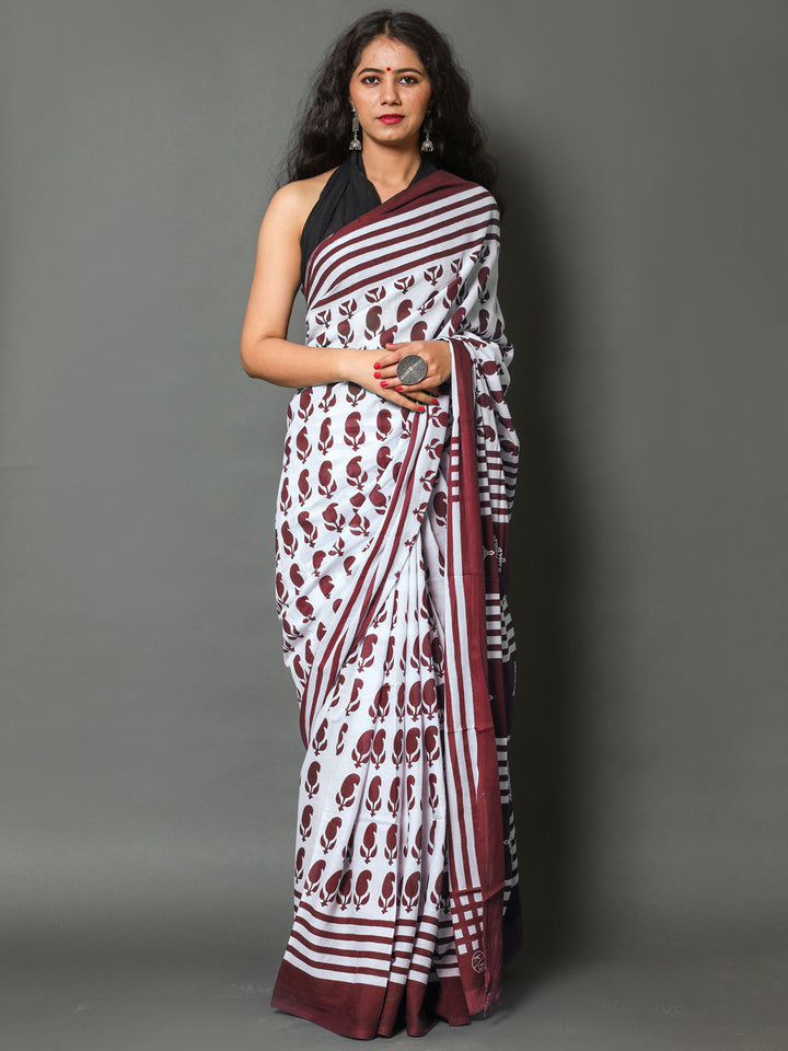 Buta Buti Maroon Color Printed Pure Cotton Saree