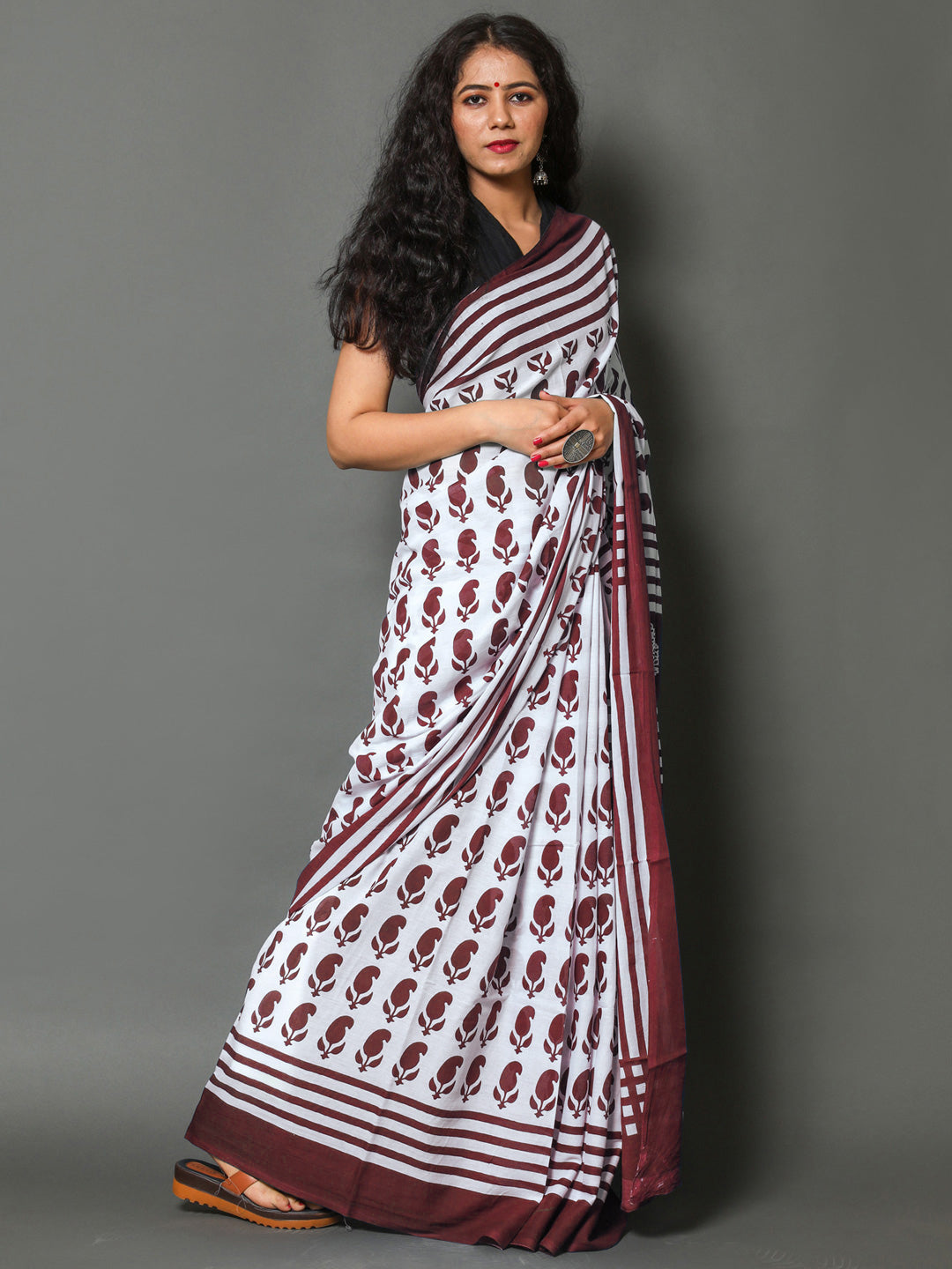 Buta Buti Maroon Color Printed Pure Cotton Saree