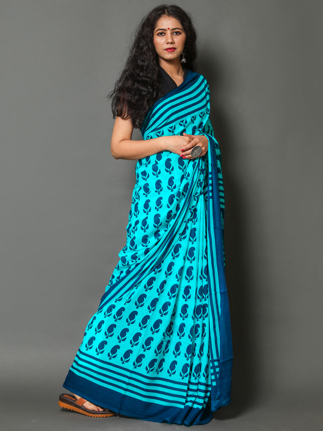 Buta Buti Blue Color Printed Pure Cotton Saree