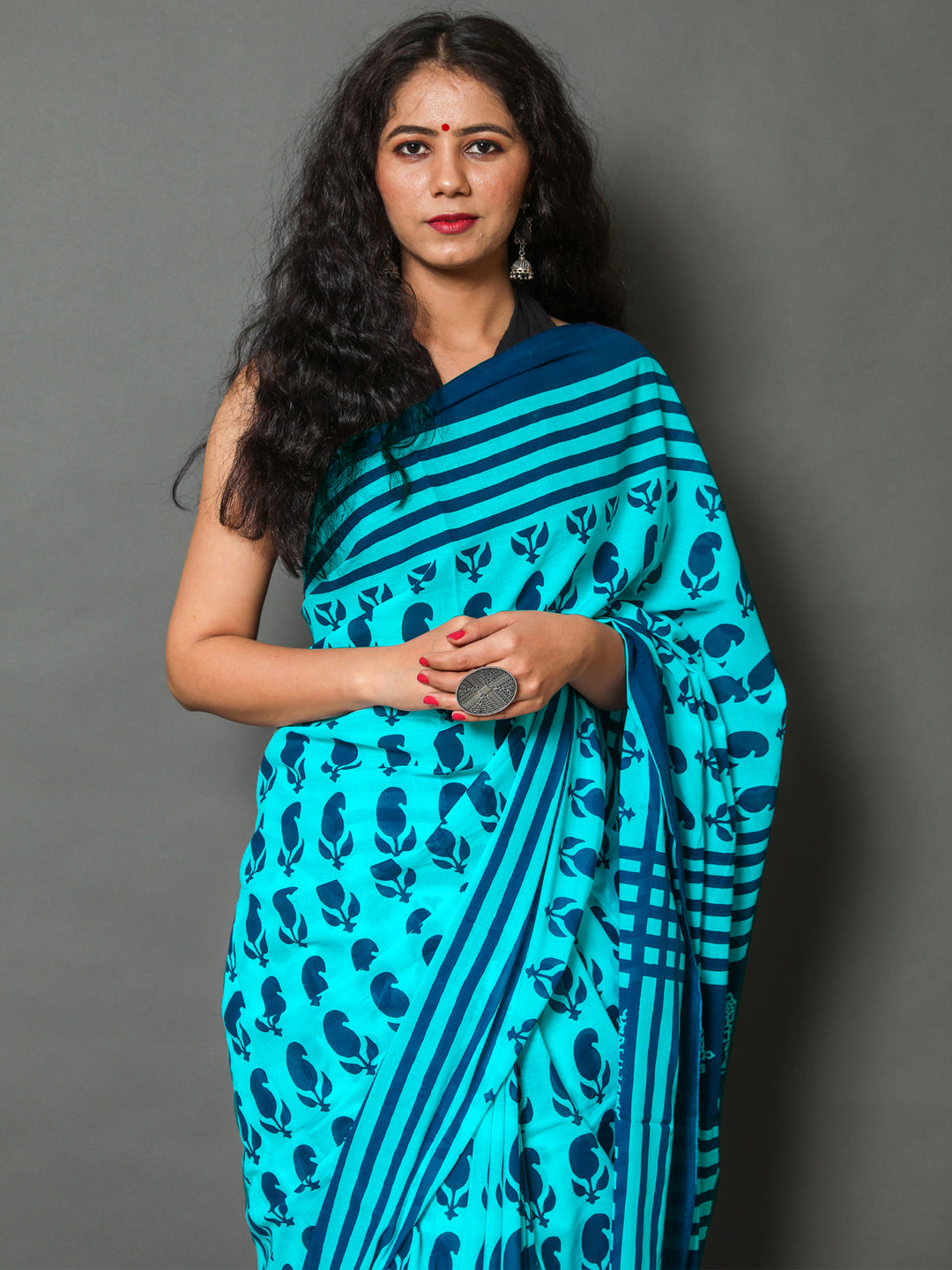 Buta Buti Blue Color Printed Pure Cotton Saree