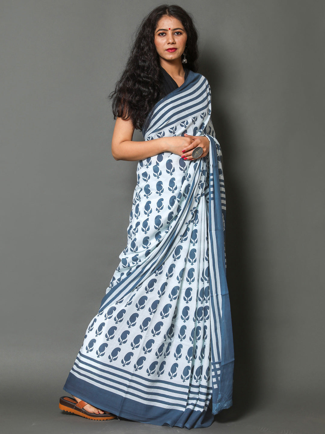 Buta Buti Blue Color Printed Pure Cotton Saree