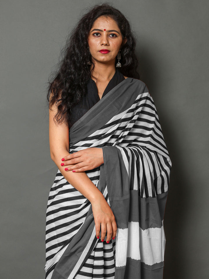 Buta Buti Black Color Printed Pure Cotton Saree