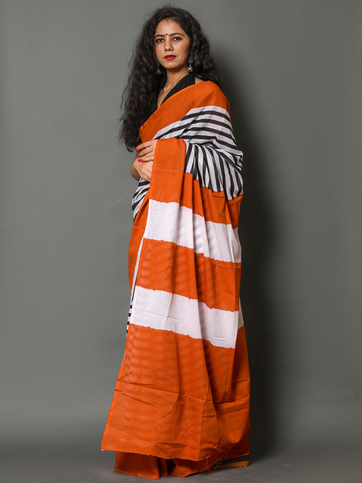 Buta Buti Orange Color Printed Pure Cotton Saree