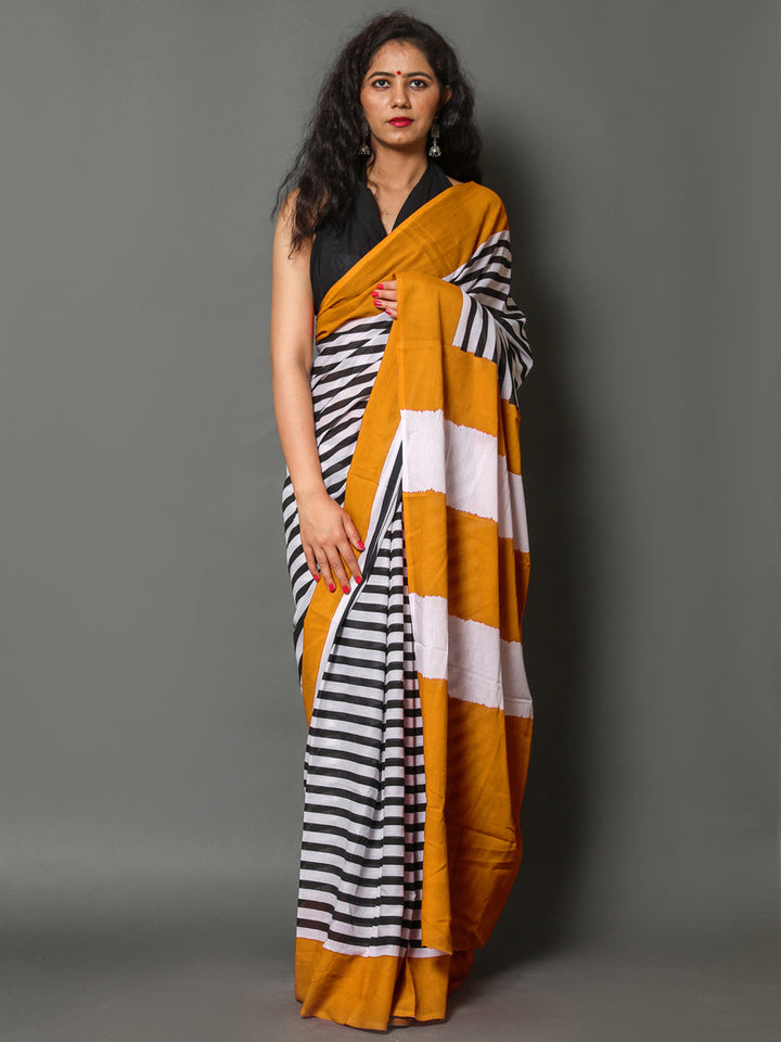 Buta Buti Mustard Color Printed Pure Cotton Saree