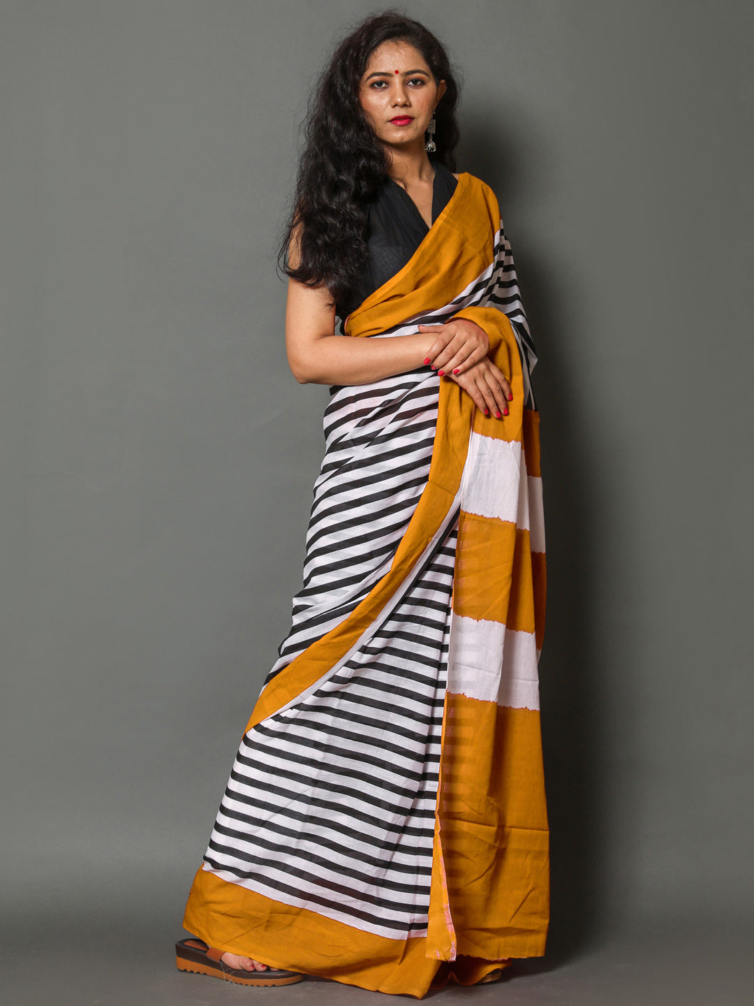 Buta Buti Mustard Color Printed Pure Cotton Saree