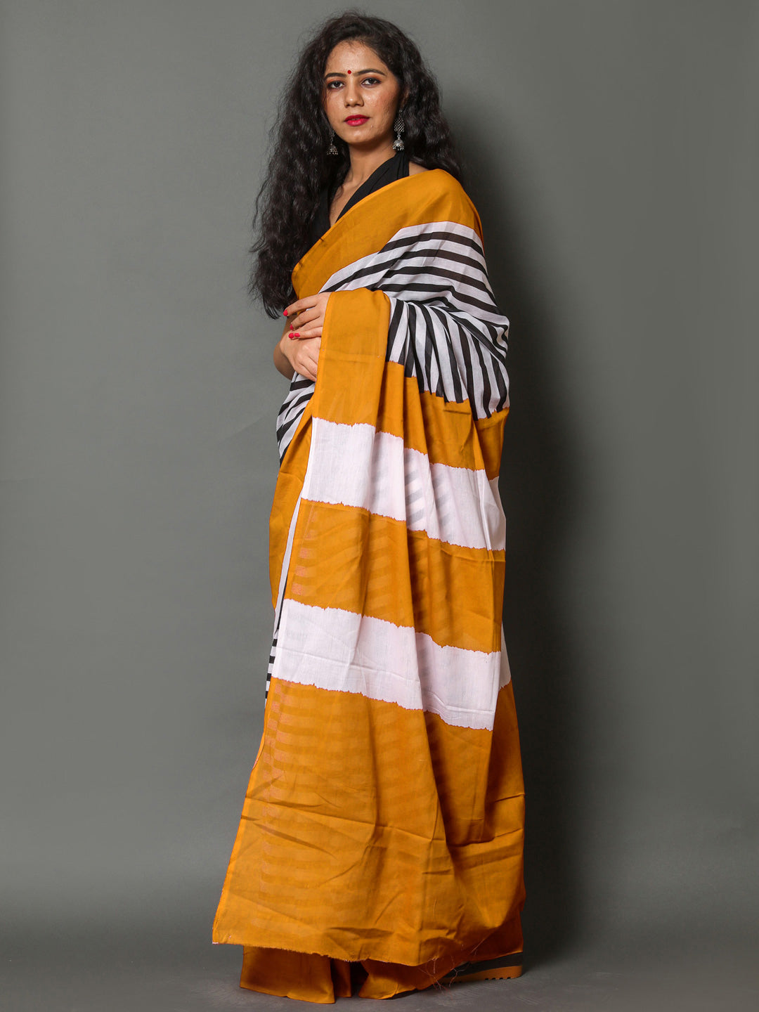 Buta Buti Mustard Color Printed Pure Cotton Saree