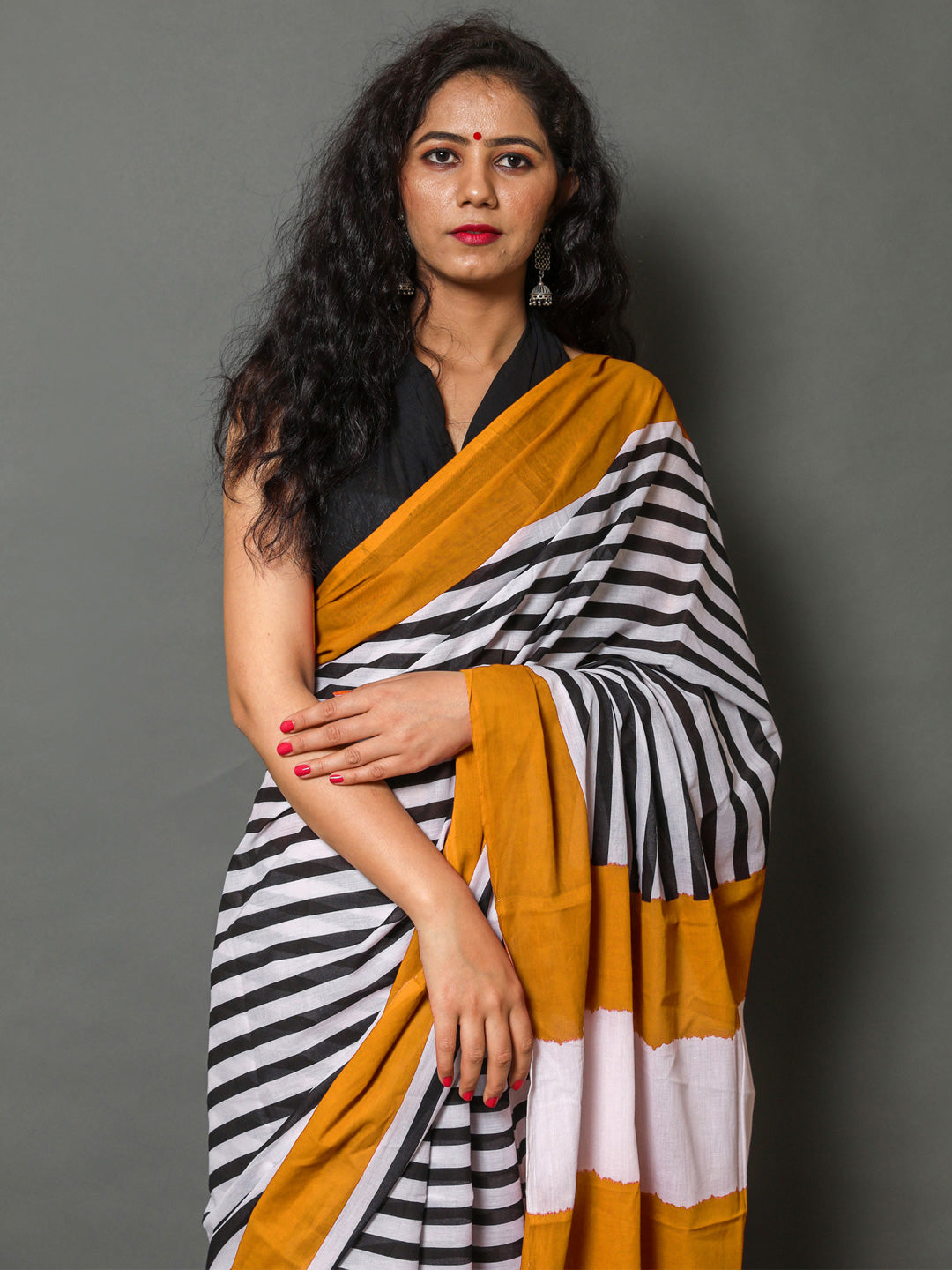 Buta Buti Mustard Color Printed Pure Cotton Saree