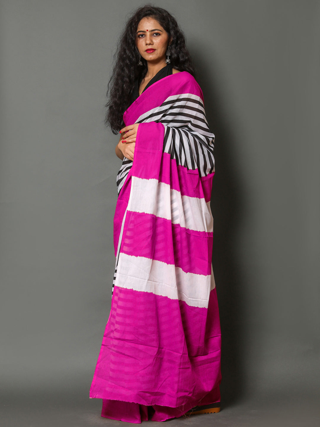 Buta Buti Pink Color Printed Pure Cotton Saree