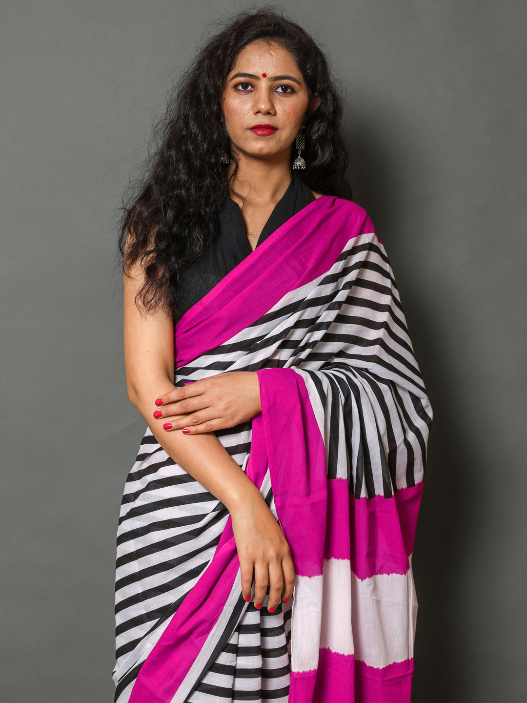 Buta Buti Pink Color Printed Pure Cotton Saree