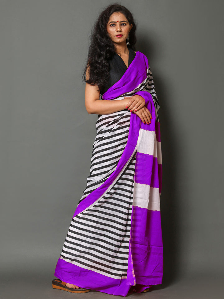 Buta Buti Purple Color Printed Pure Cotton Saree