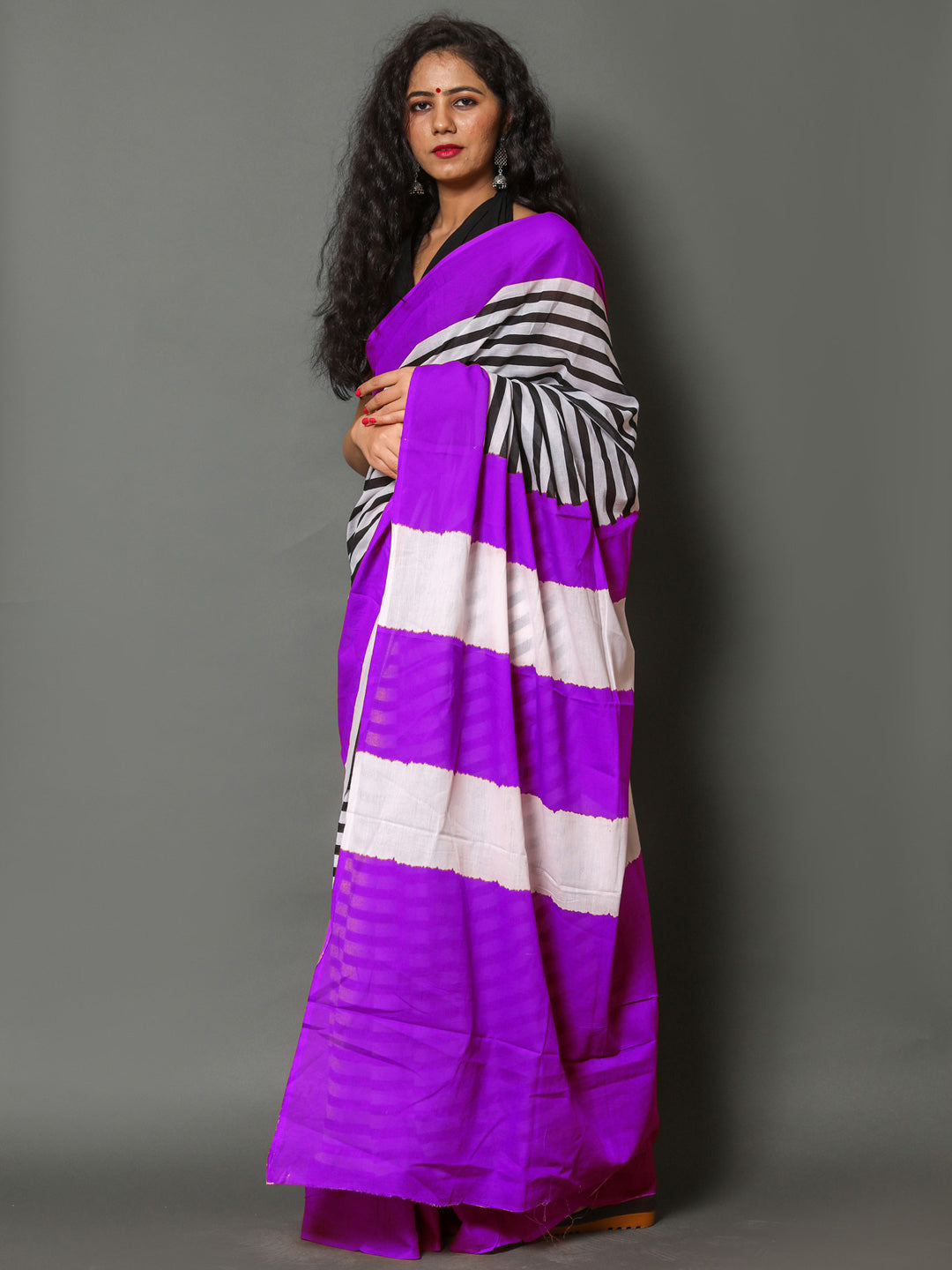 Buta Buti Purple Color Printed Pure Cotton Saree