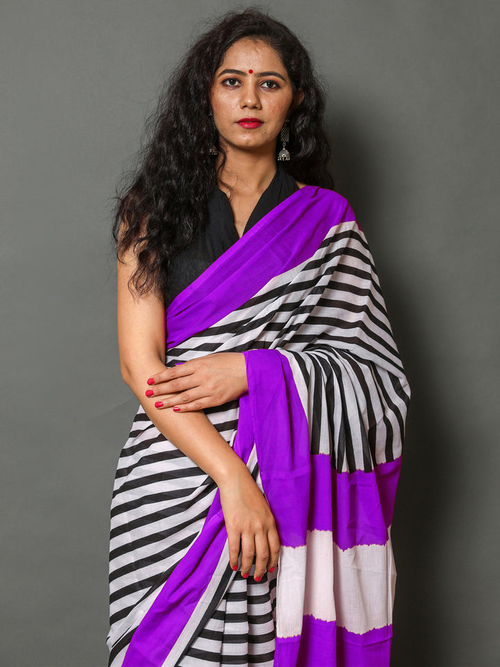 Buta Buti Purple Color Printed Pure Cotton Saree