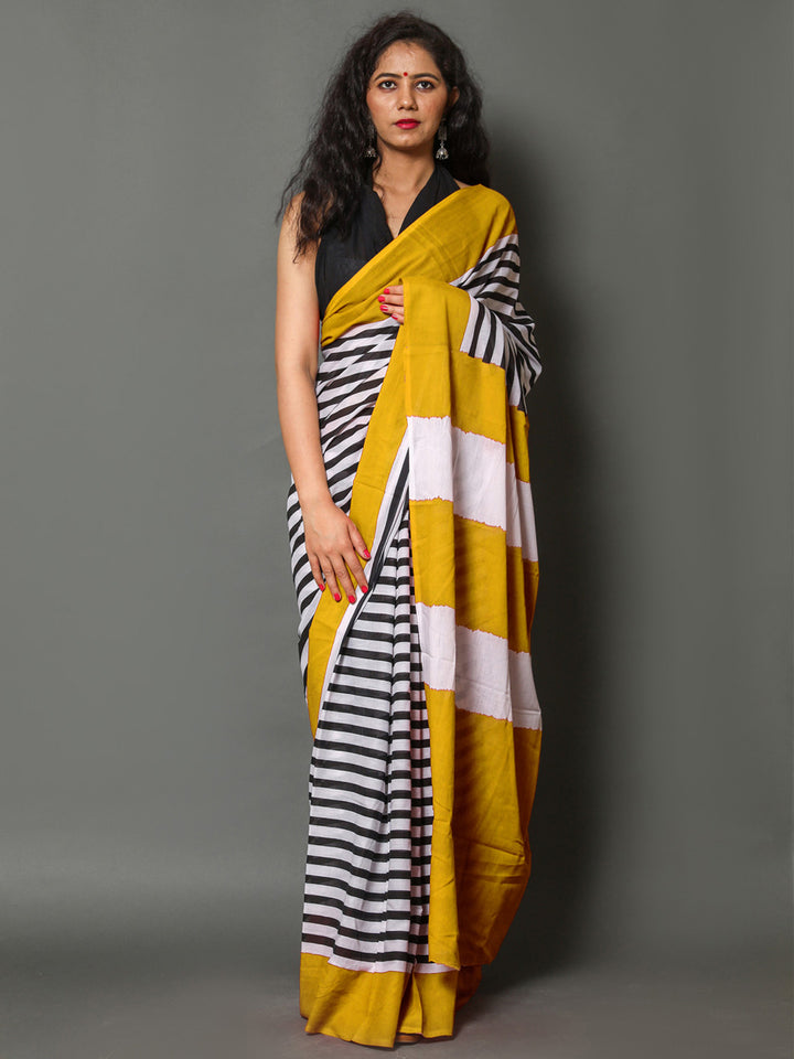 Buta Buti Yellow Color Printed Pure Cotton Saree