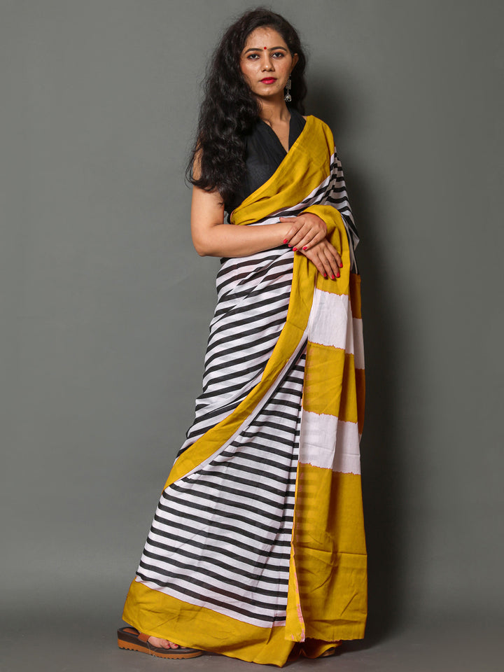 Buta Buti Yellow Color Printed Pure Cotton Saree