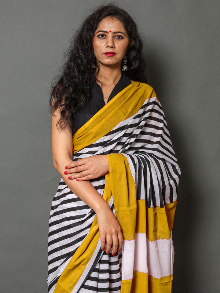 Buta Buti Yellow Color Printed Pure Cotton Saree