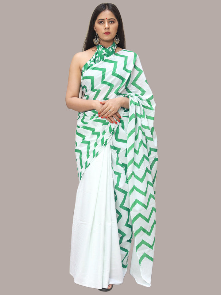 Buta Buti Green Color Printed Pure Cotton Saree