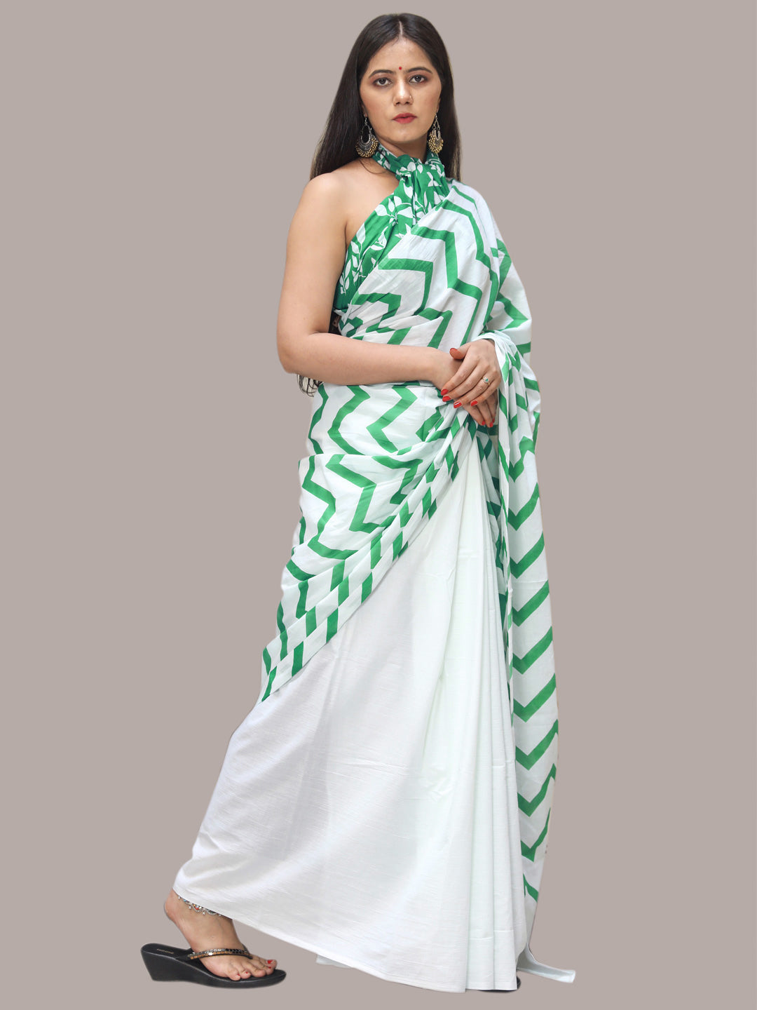 Buta Buti Green Color Printed Pure Cotton Saree