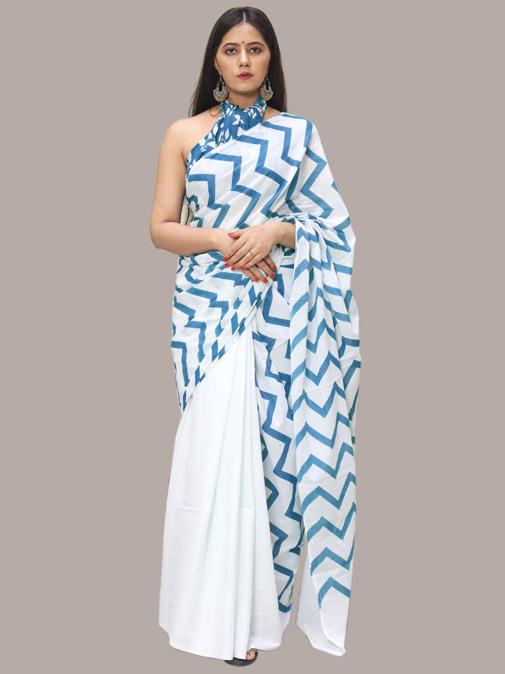 Buta Buti Blue Color Printed Pure Cotton Saree