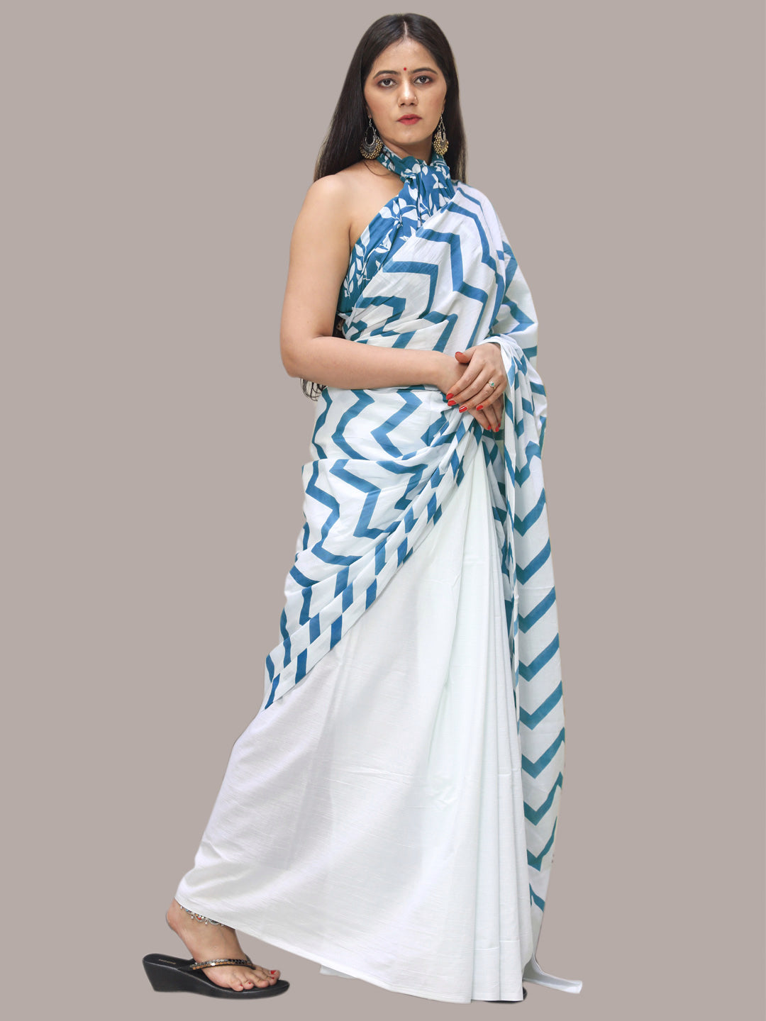 Buta Buti Blue Color Printed Pure Cotton Saree