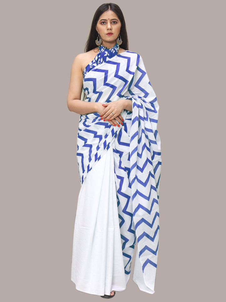 Buta Buti Blue Color Printed Pure Cotton Saree