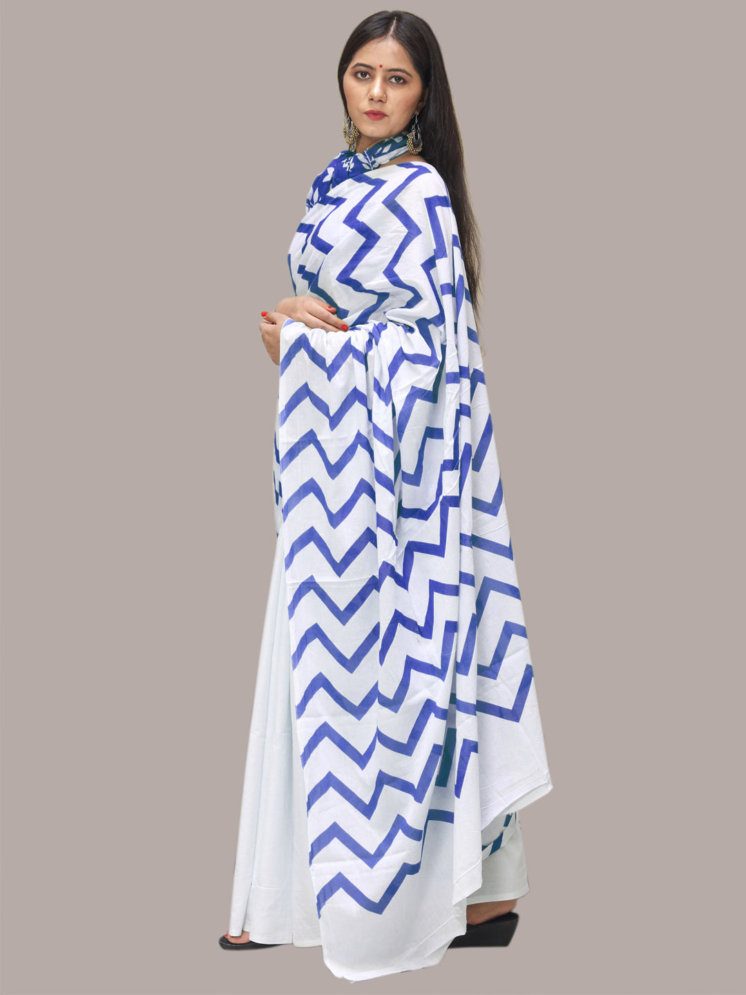 Buta Buti Blue Color Printed Pure Cotton Saree