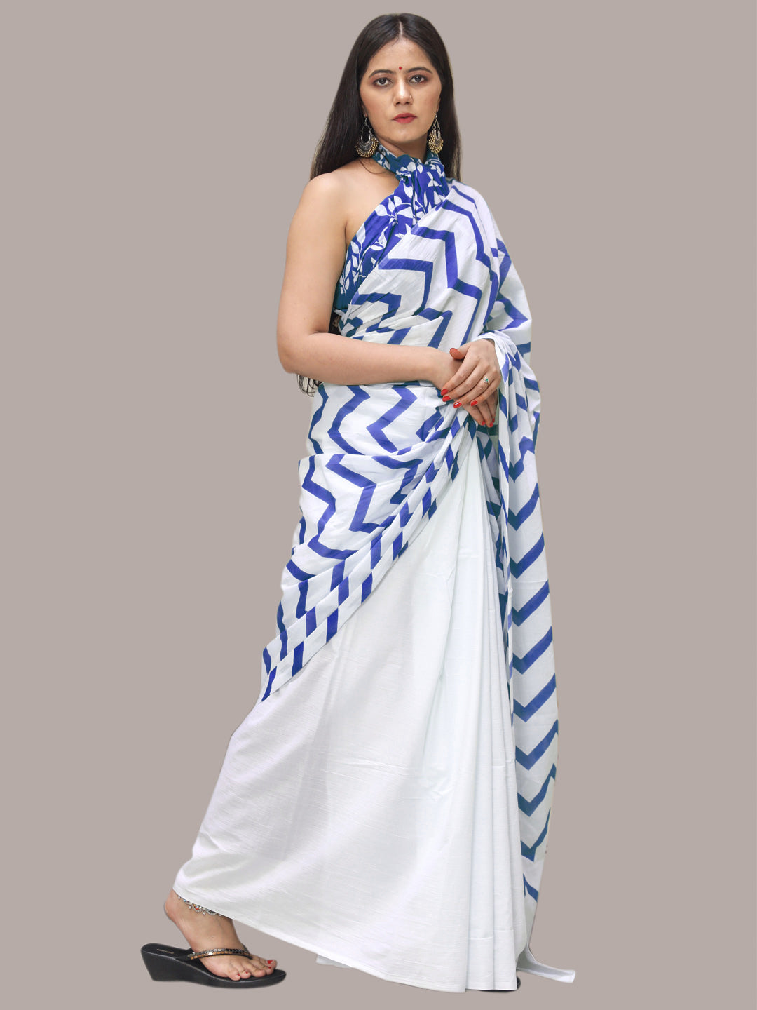 Buta Buti Blue Color Printed Pure Cotton Saree