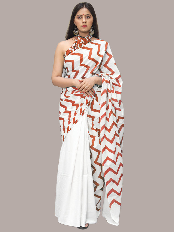 Buta Buti Copper Color Printed Pure Cotton Saree